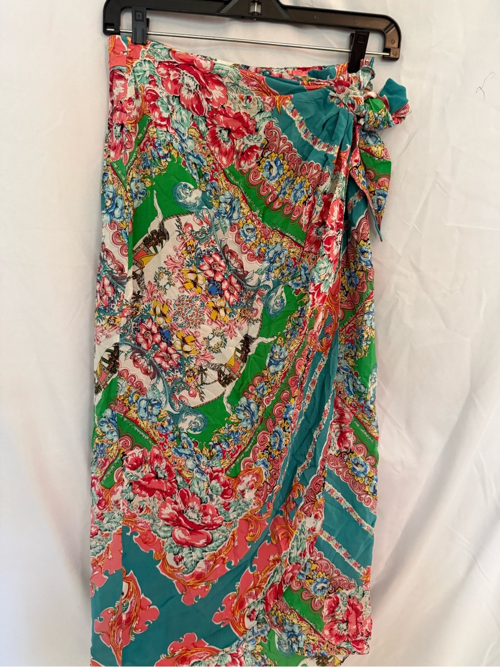 Anthropologie Teal, Green & Coral Floral Swim Sarong